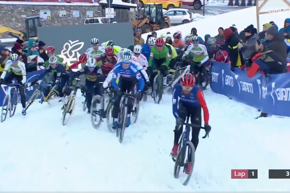 Joris Nieuwenhuis wins sprint to first turn and secures the victory in snowy cyclo-cross of Val di Sole